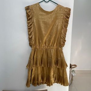 TCEC ruffles gold metallic mini dress
